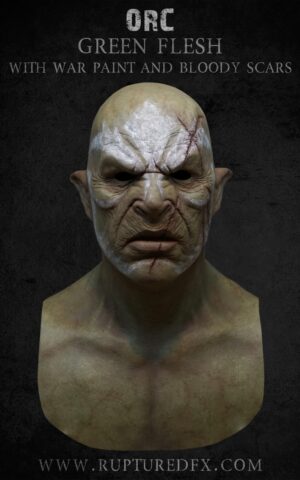 Orc silicone mask GREEN FLESH WAR PAINT BLOODY SCARS front